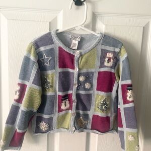 Vintage Girls Sz 5 Winter / Grandma Patchwork Cardigan Christmas Winter Snowman